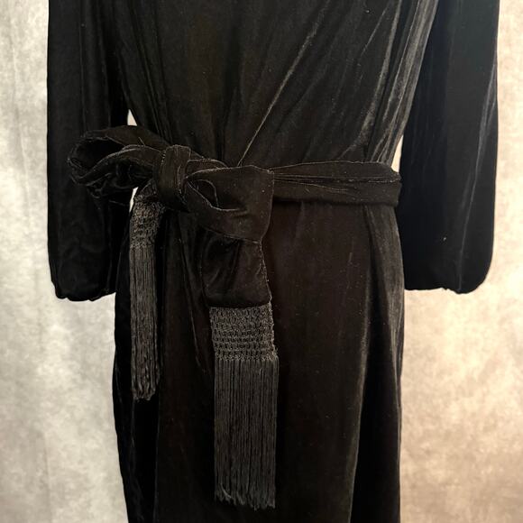 Lauren by Ralph Lauren Velvet Style Midi Little Black Dress Long Sleeve Bow Tie - Picture 9 of 15